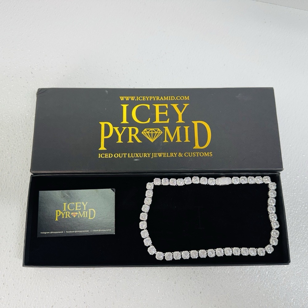 9mm Square Clustered Tennis Iced Out Diamond Necklace Chain / 18" Long